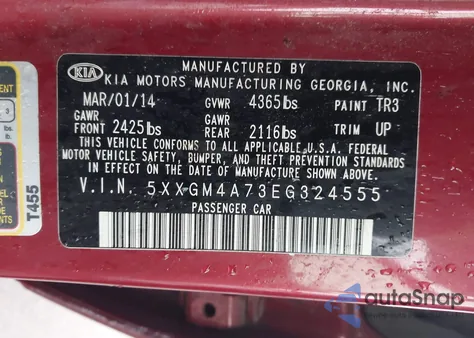 2014 Kia Optima Lx z USA, uszkodzony, nr VIN 5XXGM4A73EG324555